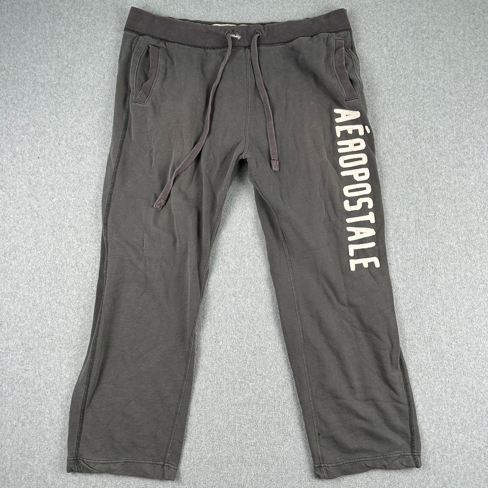 Aeropostale Sweatpants Womens XL Gray Logo Fleece Crop Joggers Casual Lounge
